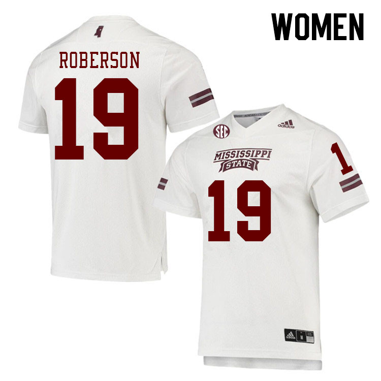Women #19 Freddie Roberson Mississippi State Bulldogs College Football Jerseys Stitched Sale-White - Click Image to Close